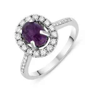 18ct White Gold Blue John 0.47ct Diamond Oval Cluster Ring