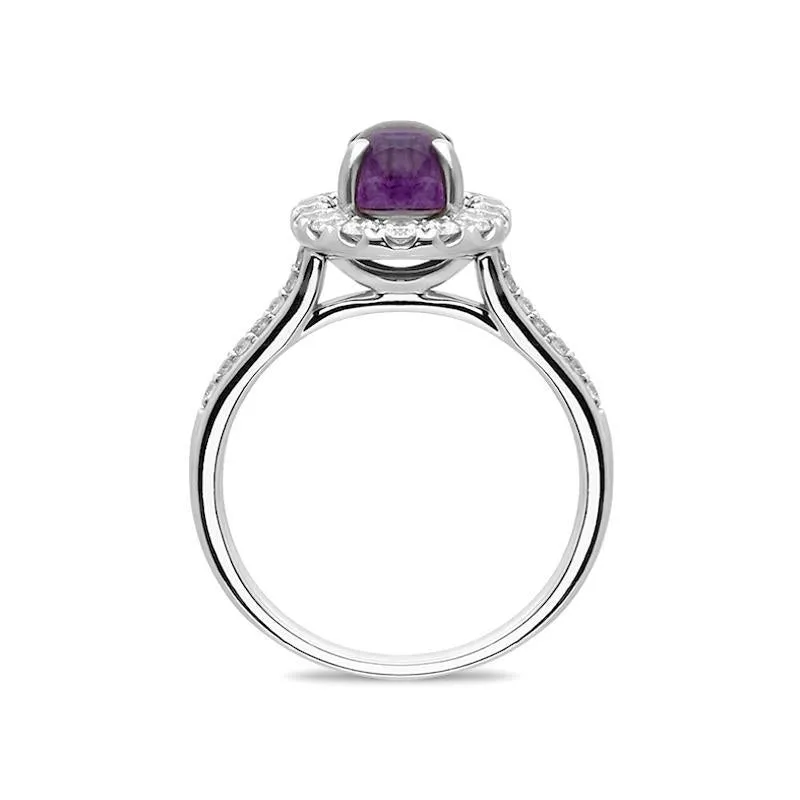 18ct White Gold Blue John 0.47ct Diamond Oval Cluster Ring