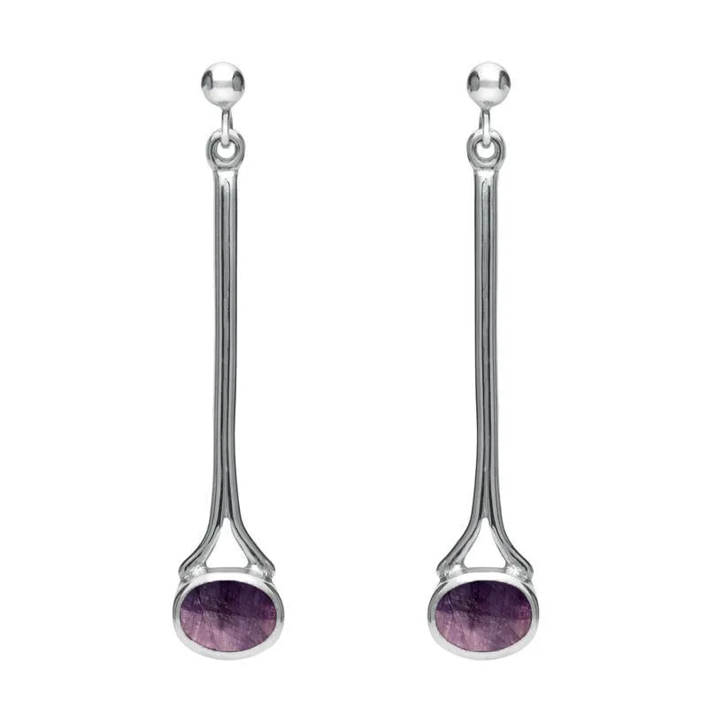 18ct White Gold Blue John Long Drop Earrings