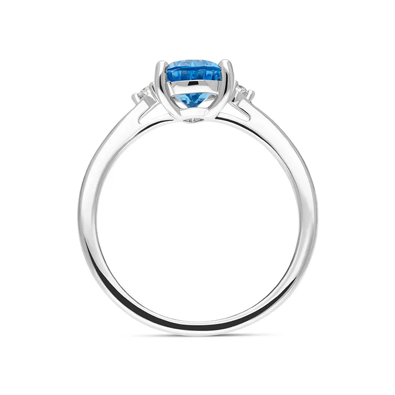 18ct White Gold Blue Topaz Diamond Pear Cut Three Stone Ring