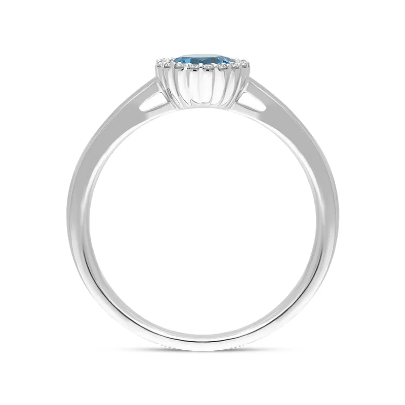 18ct White Gold Blue Topaz Diamond Round Cut Cluster Ring