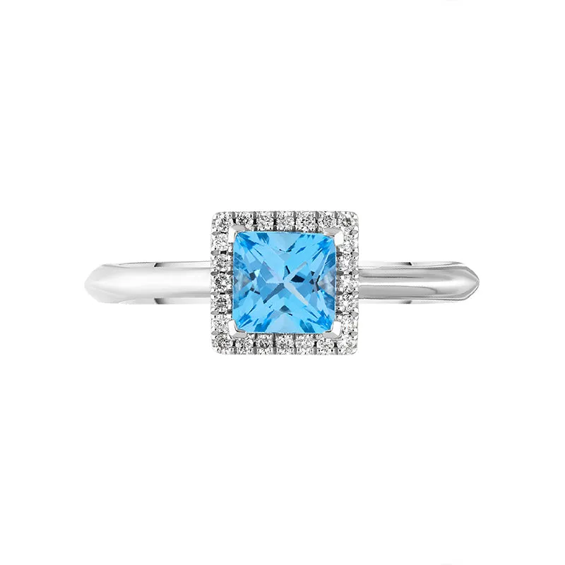 18ct White Gold Blue Topaz Diamond Square Halo Ring