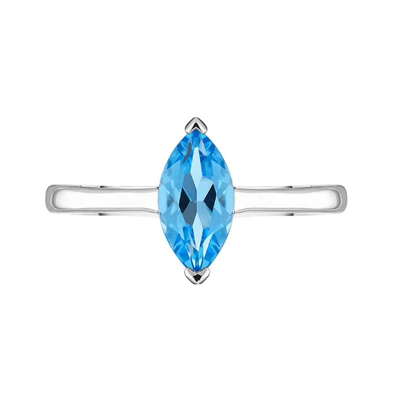 18ct White Gold Blue Topaz Marquise Cut Solitaire Ring
