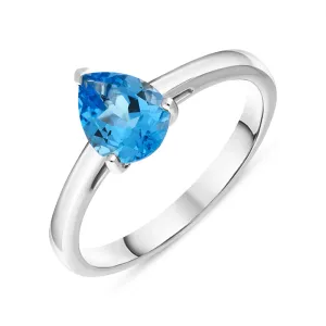 18ct White Gold Blue Topaz Pear Cut Solitaire Ring