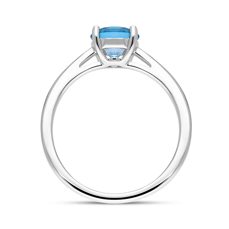 18ct White Gold Blue Topaz Round Cut Solitaire Ring