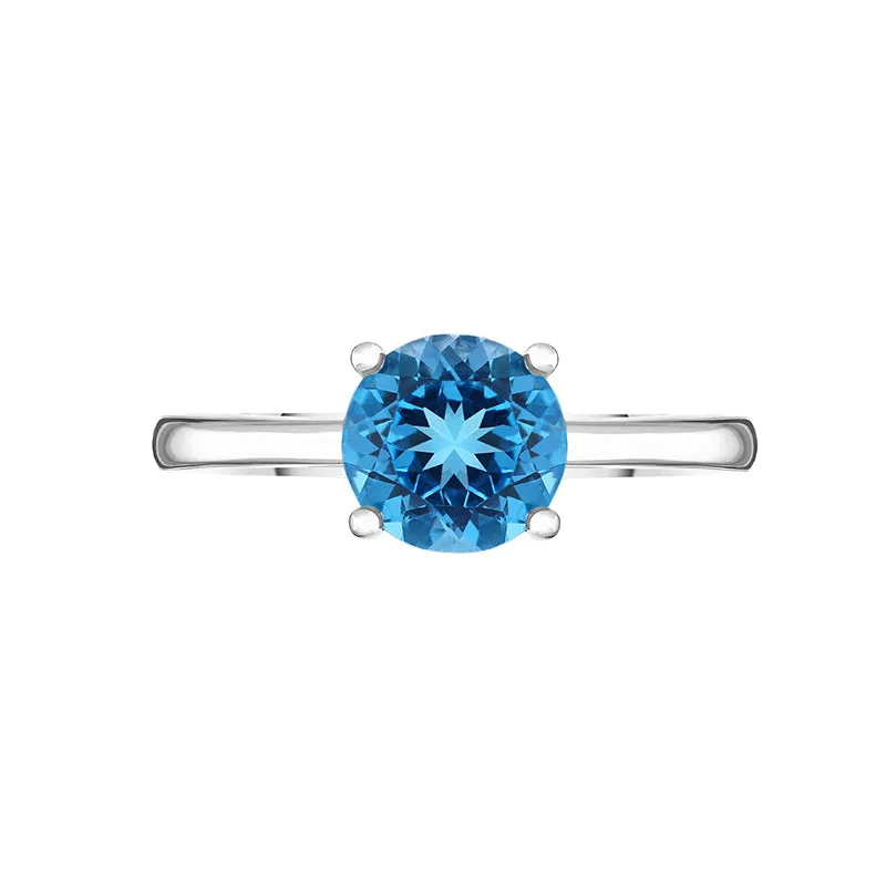 18ct White Gold Blue Topaz Round Cut Solitaire Ring