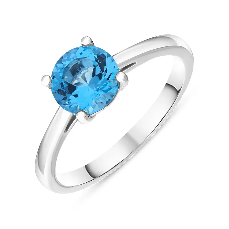 18ct White Gold Blue Topaz Round Cut Solitaire Ring
