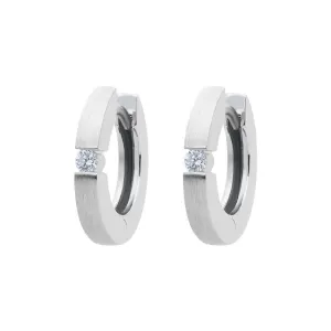 18ct White Gold Diamond Brilliant Cut Satin Hoop Earrings
