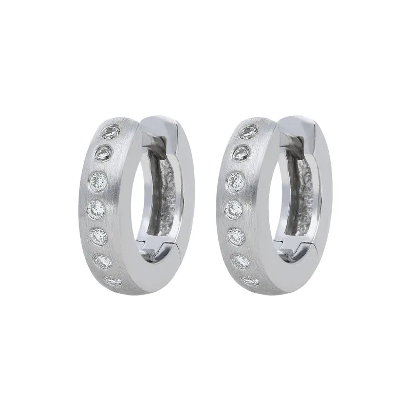 18ct White Gold Diamond Brilliant Cut Satin Hoop Earrings