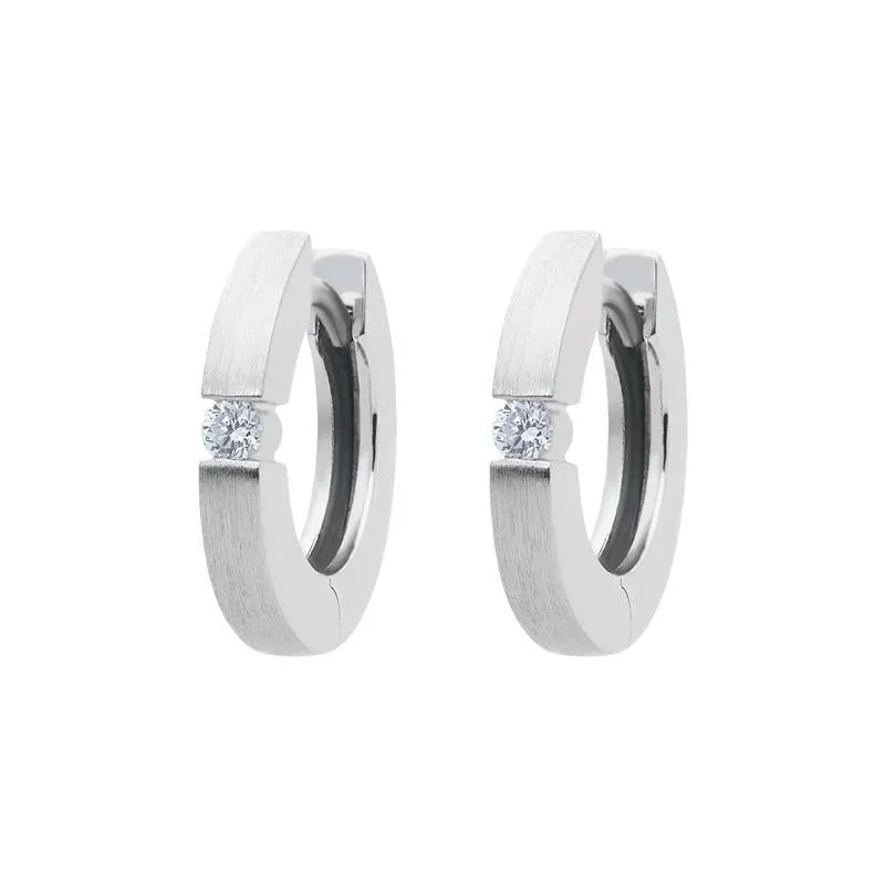 18ct White Gold Diamond Brilliant Cut Satin Hoop Earrings