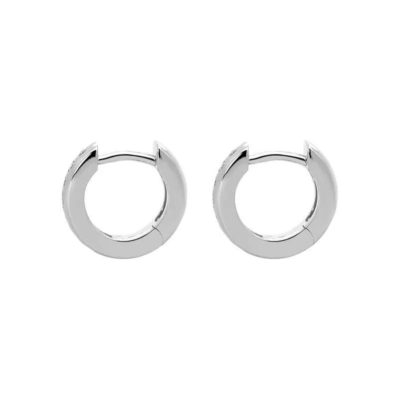 18ct White Gold Diamond Brilliant Cut Satin Hoop Earrings