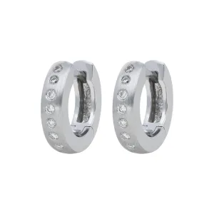 18ct White Gold Diamond Brilliant Cut Satin Hoop Earrings
