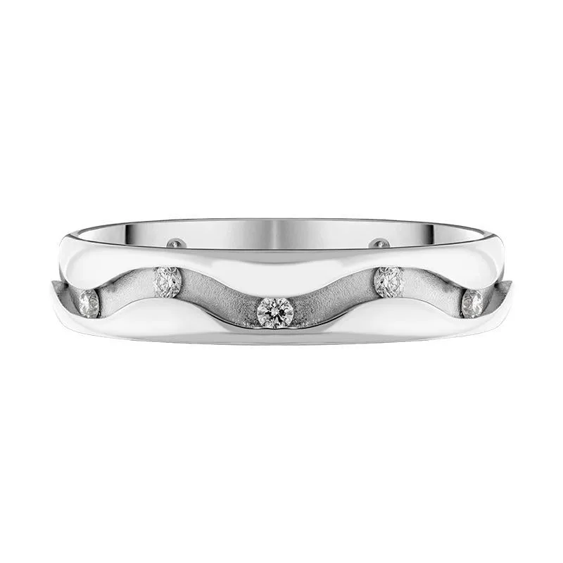 18ct White Gold Diamond Brilliant Cut Wave Wedding Ring D
