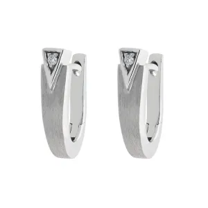 18ct White Gold Diamond Geometric Satin Hoop Earrings