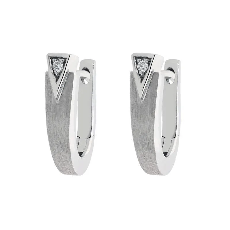 18ct White Gold Diamond Geometric Satin Hoop Earrings
