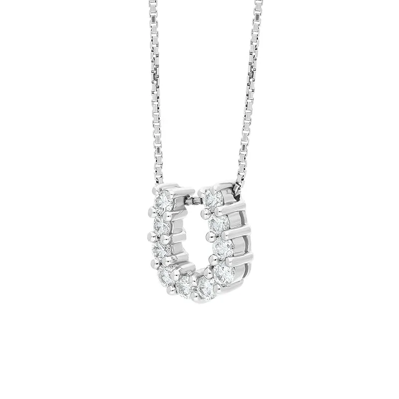 18ct White Gold Diamond Horseshoe Pendant Necklace D