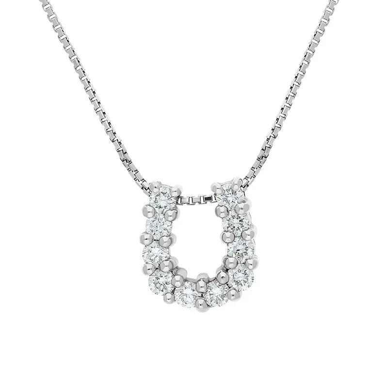 18ct White Gold Diamond Horseshoe Pendant Necklace D