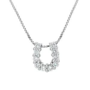 18ct White Gold Diamond Horseshoe Pendant Necklace D