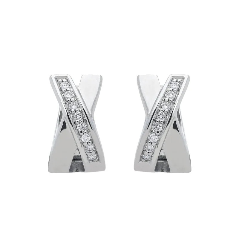 18ct White Gold Diamond Shaped Hoop Earrings