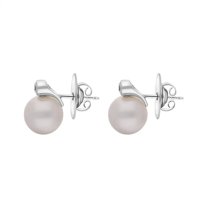 18ct White Gold Diamond South Sea Pearl Stud Earrings