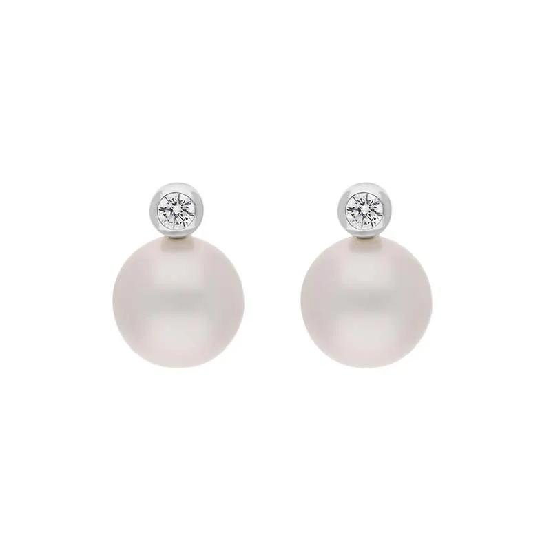 18ct White Gold Diamond South Sea Pearl Stud Earrings
