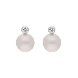 18ct White Gold Diamond South Sea Pearl Stud Earrings