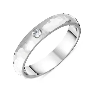 18ct White Gold Diamond Textured Wedding Ring D