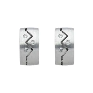 18ct White Gold Diamond ZigZag Satin Hoop Earrings