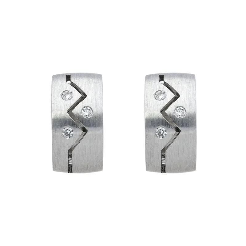 18ct White Gold Diamond ZigZag Satin Hoop Earrings