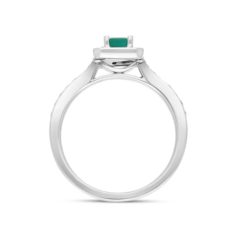 18ct White Gold Emerald Diamond Emerald Cut Halo Ring