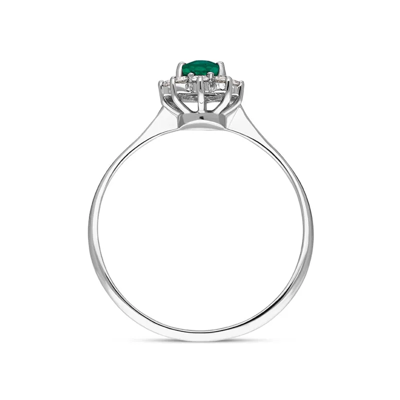 18ct White Gold Emerald Diamond Oval Cluster Ring