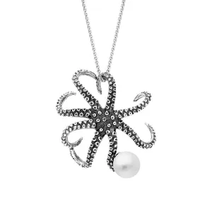 18ct White Gold Freshwater Pearl Bead Octopus Necklace