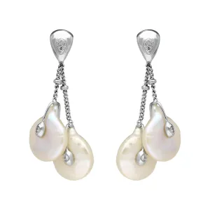 18ct White Gold Pearl Diamond Double Drop Earrings
