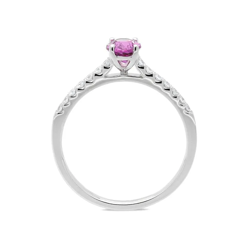 18ct White Gold Pink Sapphire Diamond Oval Ring D