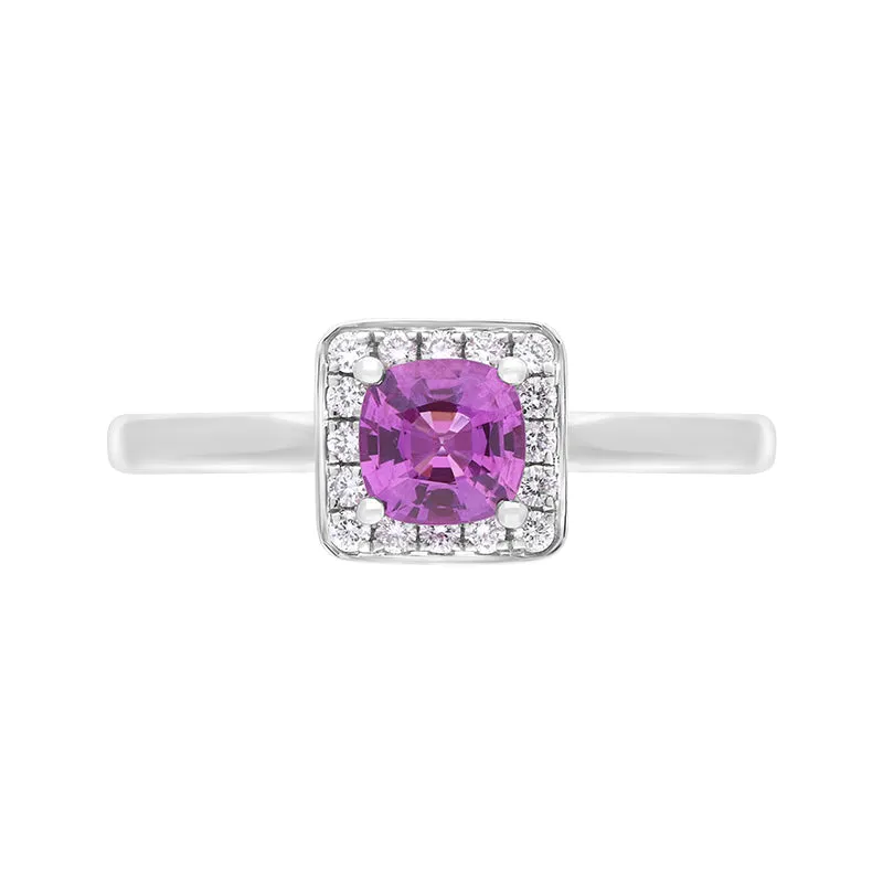 18ct White Gold Pink Sapphire Diamond Pave Cluster Ring