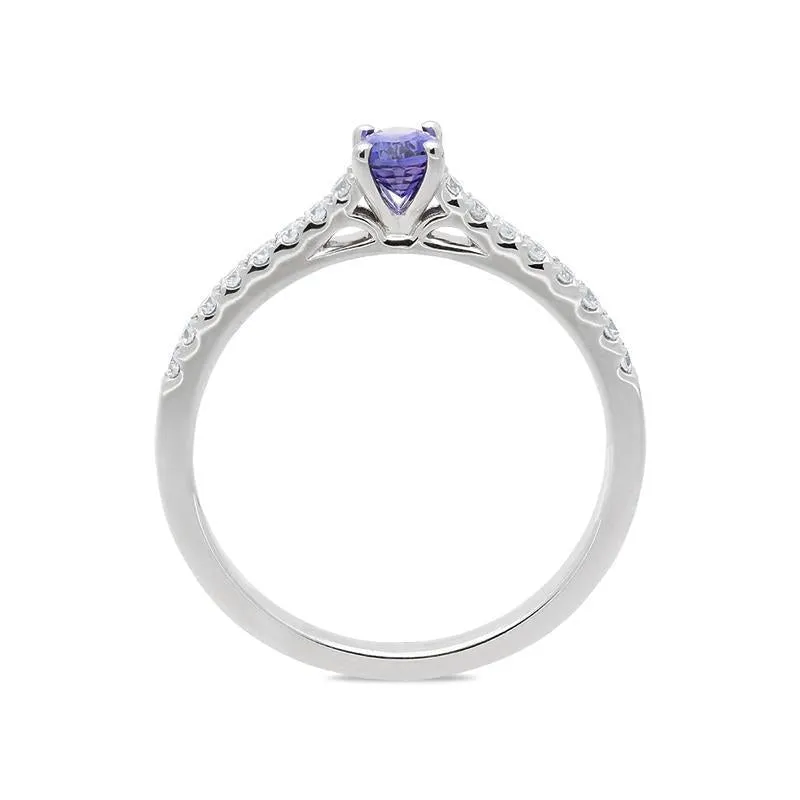 18ct White Gold Purple Sapphire Diamond Oval Ring