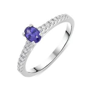 18ct White Gold Purple Sapphire Diamond Oval Ring
