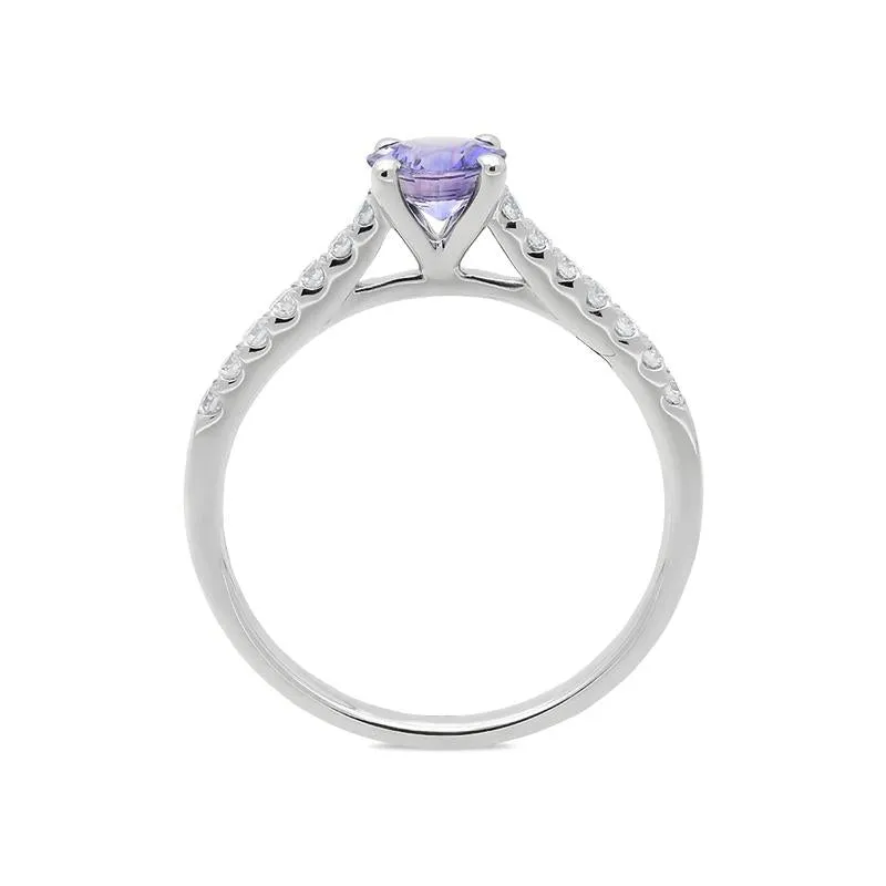 18ct White Gold Purple Sapphire Diamond Round Cut Ring