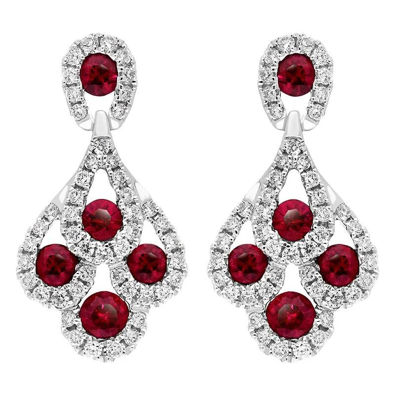 18ct White Gold Ruby and Diamond Peacock Earrings