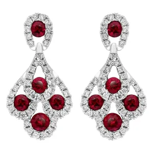 18ct White Gold Ruby and Diamond Peacock Earrings