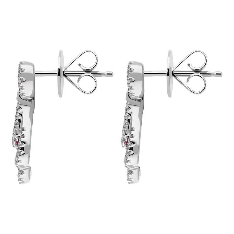 18ct White Gold Ruby and Diamond Peacock Earrings