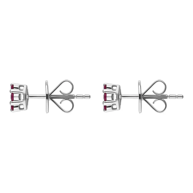 18ct White Gold Ruby Diamond Cluster Stud Earrings