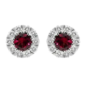 18ct White Gold Ruby Diamond Cluster Stud Earrings