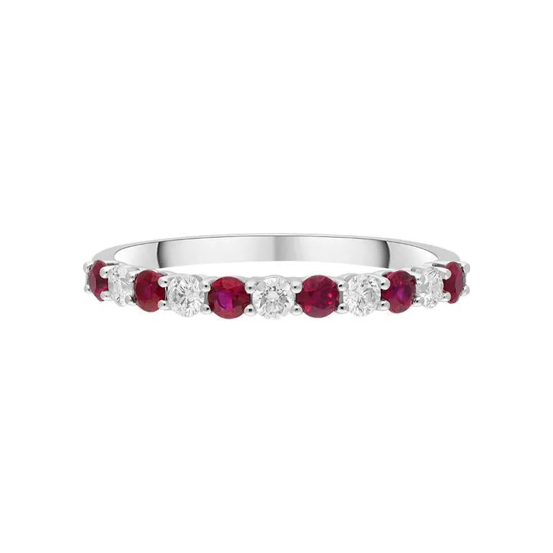 18ct White Gold Ruby Diamond Half Eternity Ring