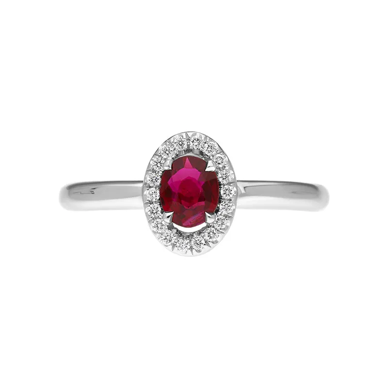 18ct White Gold Ruby Diamond Oval Cluster Ring