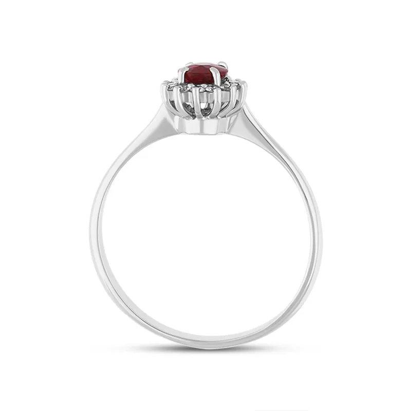 18ct White Gold Ruby Diamond Oval Cluster Ring