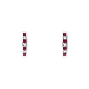 18ct White Gold Ruby Diamond Princess Cut Hoop Earrings