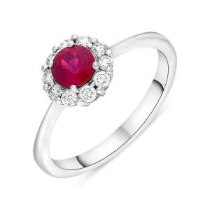18ct White Gold Ruby Diamond Round Cluster Ring
