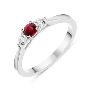 18ct White Gold Ruby Diamond Trilogy Ring