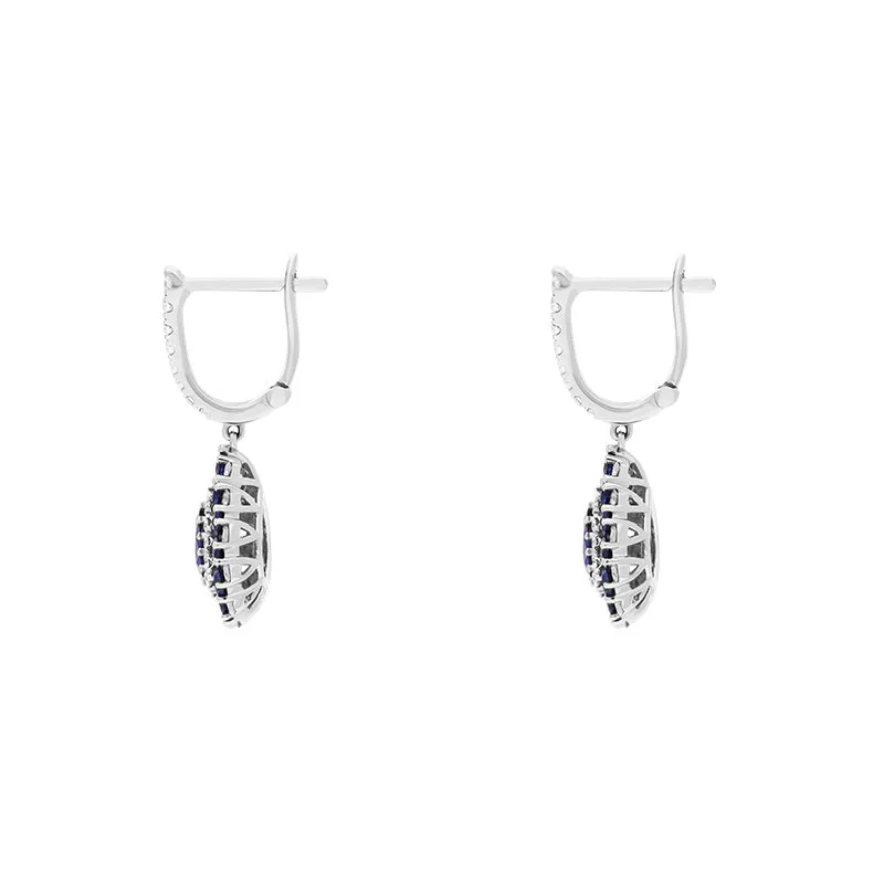 18ct White Gold Sapphire Diamond Pear Cut Drop Earrings